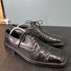 Bardelli Cap Toe Dress Shoes Mens Sz 10 Black Leather Square Toe Wedding Formal